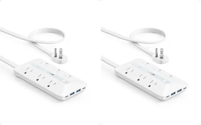 Main image of Flat Plug Power Strip(300J), 20W USB-C, 10-in-1 Ultra Thin Power Strip with 6 AC, 2 USB-A/2 USB-C,10feet Extension Cord, Desk Charging Station,Home Office College Dorm Essentials (Pack of 2)