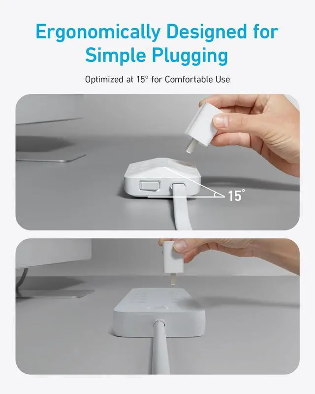 Alt view image 4 of 6 - Flat Plug Power Strip(300J), 20W USB-C, 10-in-1 Ultra Thin Power Strip with 6 AC, 2 USB-A/2 USB-C,10feet Extension Cord, Desk Charging Station,Home Office College Dorm Essentials (Pack of 2)