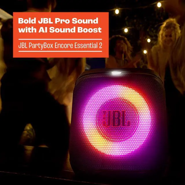 Alt view image 3 of 6 - PartyBox Encore Essential 2 - Portable Battery-Powered Party Speaker with AI Sound Boost, Up to 15 Hours of Play time, IPX4 Splash Proof, and Multi-Speaker Connection by Auracast (Black)