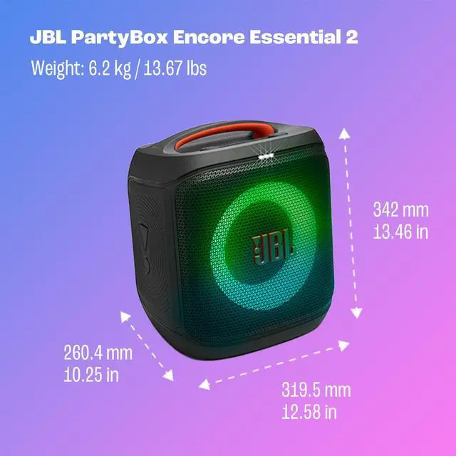 Alt view image 6 of 6 - PartyBox Encore Essential 2 - Portable Battery-Powered Party Speaker with AI Sound Boost, Up to 15 Hours of Play time, IPX4 Splash Proof, and Multi-Speaker Connection by Auracast (Black)