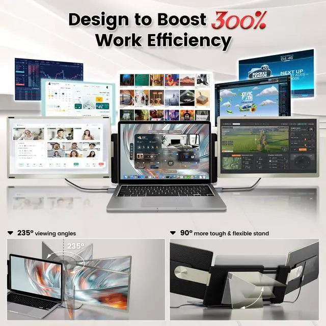 Alt view image 3 of 6 - Laptop Screen Extender, 15.6" Portable Monitor for Laptop with 120% sRGB, FHD IPS & USB to HDMI Hub & 235° Rotation, Triple Monitor Extender Plug & Play Fits for All Laptops (Mac/Win/Android)