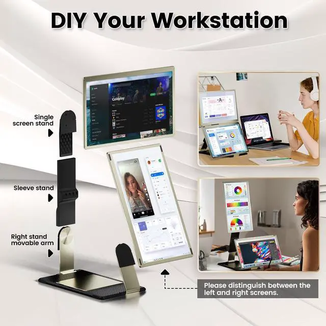Alt view image 4 of 6 - Laptop Screen Extender, 15.6" Portable Monitor for Laptop with 120% sRGB, FHD IPS & USB to HDMI Hub & 235° Rotation, Triple Monitor Extender Plug & Play Fits for All Laptops (Mac/Win/Android)