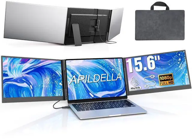 Main image of 15.6" Triple Laptop Screen Extender One Cable, 1080P FHD Portable Dual Monitor, Ultra-Slim Travel Monitor Extender for Triple Display on Mac/Windows, Fits 13"-17.3" Laptops(Driver Required)