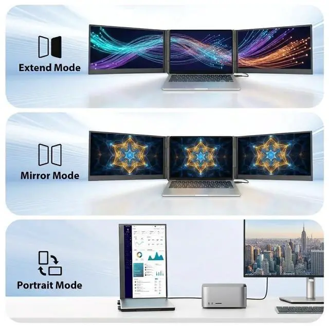 Alt view image 6 of 6 - 15.6" Triple Laptop Screen Extender One Cable, 1080P FHD Portable Dual Monitor, Ultra-Slim Travel Monitor Extender for Triple Display on Mac/Windows, Fits 13"-17.3" Laptops(Driver Required)