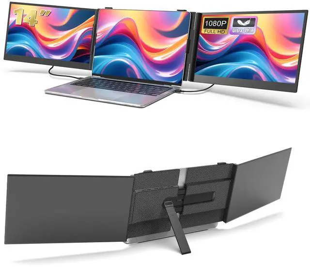 Main image of Triple Laptop Screen Extender, 14.1'' FHD 1080P Ultra-Slim Portable Monitor for Laptops, Two Cable USB-C Travel Monitor Extender Plug & Play for 13"-17" Laptop, Compatible with Wins/Mac/Android/Chrome