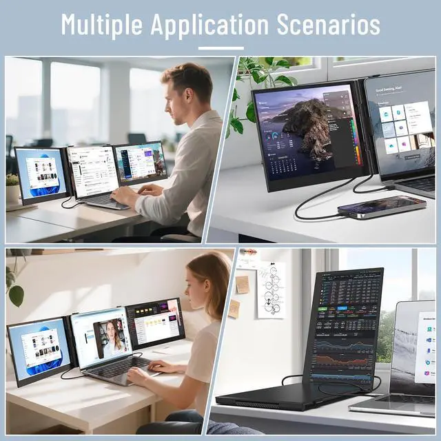 Alt view image 6 of 6 - Triple Laptop Screen Extender, 14.1'' FHD 1080P Ultra-Slim Portable Monitor for Laptops, Two Cable USB-C Travel Monitor Extender Plug & Play for 13"-17" Laptop, Compatible with Wins/Mac/Android/Chrome