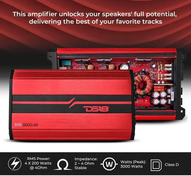 Alt view image 3 of 6 - SXE-3000.4D/RD Car Amplifier Stereo Full-Range Class D 4-Channel 200x4 RMS @4 OHM 3000 Watts - Powerful and Compact Amp for Speakers in Car Audio System
