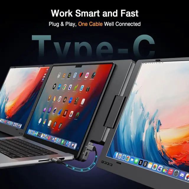 Alt view image 2 of 6 - Laptop Screen Extender, 15.6" Monitor Extender with Type-C Plug&Play, 1080P FHD Portable Triple Monitor for Laptop with Alloy Dual Display fit 13"-17", Portable Extended Screen for Mac/Wins/Chrome