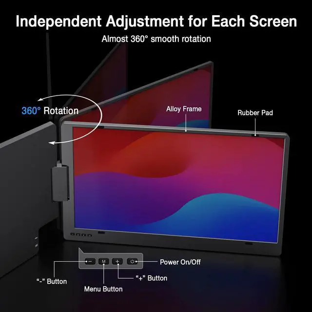 Alt view image 6 of 6 - Laptop Screen Extender, 15.6" Monitor Extender with Type-C Plug&Play, 1080P FHD Portable Triple Monitor for Laptop with Alloy Dual Display fit 13"-17", Portable Extended Screen for Mac/Wins/Chrome