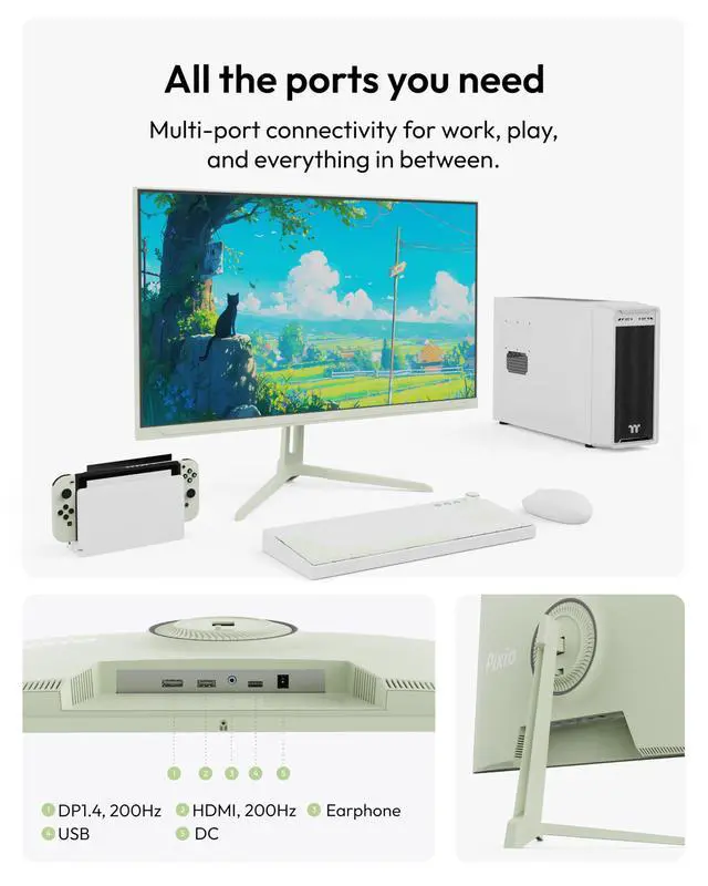 Alt view image 5 of 6 - PX248 Wave Mint Green 24 inch 200Hz Refresh Rate FHD 1080p Resolution Fast IPS Panel 1ms GTG Response Time Built-in Speakers Gaming Monitor with Adaptive Sync