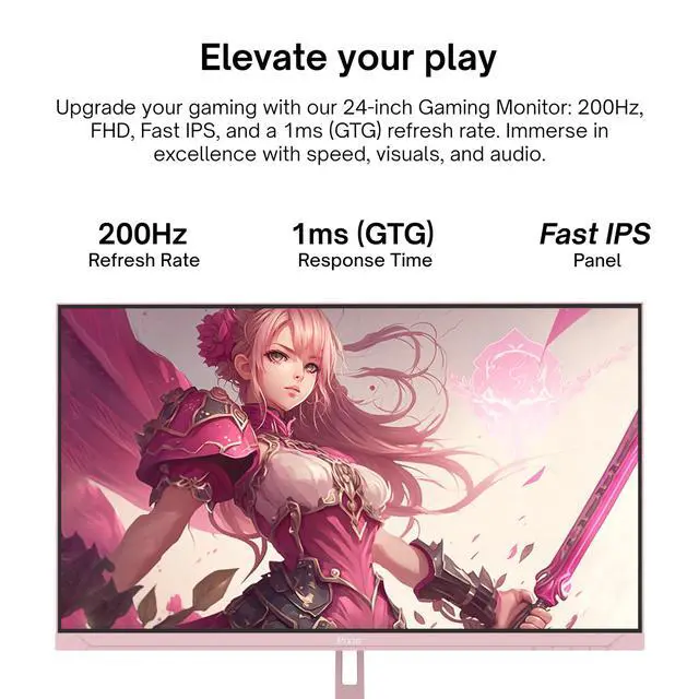Alt view image 2 of 6 - PX248 Wave Pink 24 inch 200Hz Refresh Rate FHD 1080p Resolution Fast IPS Panel 1ms GTG Response Time Built-in Speakers Gaming Monitor with Adaptive Sync