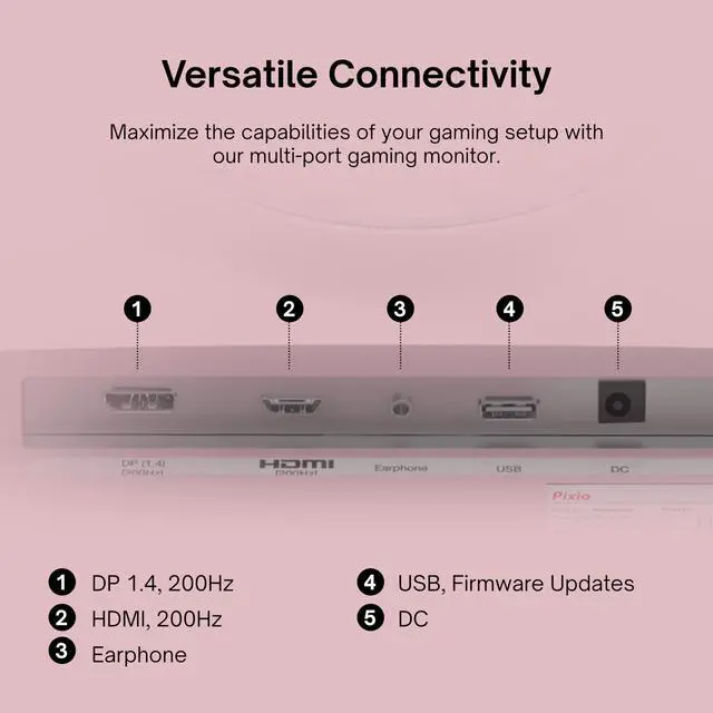 Alt view image 5 of 6 - PX248 Wave Pink 24 inch 200Hz Refresh Rate FHD 1080p Resolution Fast IPS Panel 1ms GTG Response Time Built-in Speakers Gaming Monitor with Adaptive Sync