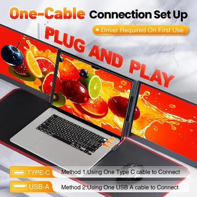 Alt view image 2 of 6 - Laptop Screen Extender Triple Monitor, 15.6" FHD 1080P USB-C One Cable Plug n Play Portable Monitor for Laptops 13-17", 0.16" Ultra-Slim Travel Monitor for Mac/Win/Android (Driver Required)