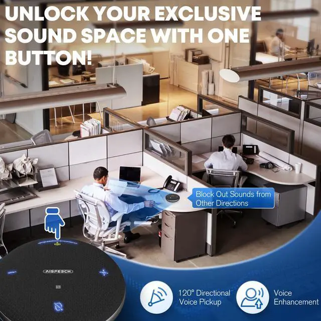 Alt view image 2 of 6 - M4 Pro Speakerphone, Conference Microphone with Directional Voice Pickup, Enhanced Voice Pickup, AI Transcription, AI Noise Reduction, USB C, Bluetooth Speakerphone for Personal Workspaces