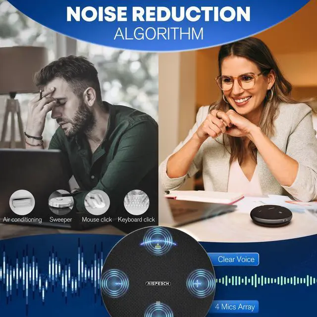 Alt view image 4 of 6 - M4 Pro Speakerphone, Conference Microphone with Directional Voice Pickup, Enhanced Voice Pickup, AI Transcription, AI Noise Reduction, USB C, Bluetooth Speakerphone for Personal Workspaces