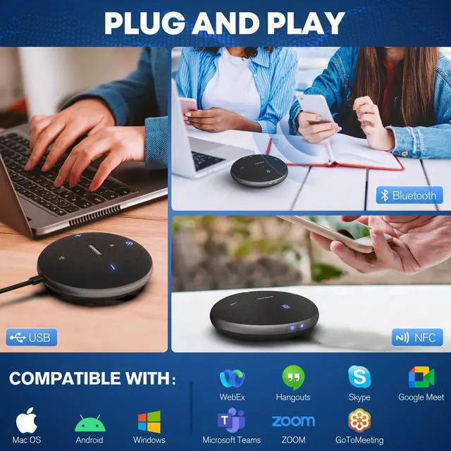 Alt view image 5 of 6 - M4 Pro Speakerphone, Conference Microphone with Directional Voice Pickup, Enhanced Voice Pickup, AI Transcription, AI Noise Reduction, USB C, Bluetooth Speakerphone for Personal Workspaces