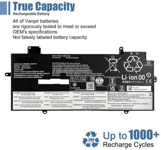 Alt view image 5 of 6 - L20C4P71 SB10T83217 5B10W13974 Laptop Battery replacement for Lenovo ThinkPad X1 Carbon 9th Gen 10th Gen X1 Yoga 6th 7th Gen 2021 Series L20M4P71 L20D4P71 L20L4P71 SB10T83216 5B10W13973 5B10W13975