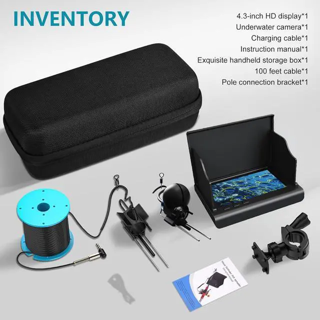 Alt view image 6 of 6 - Underwater Fishing Camera with 4.3 Inch LCD, 5000mAh Battery, Infrared Night Vision Light, Portable Fish Finder with 100ft Cable for Ice Lake Boat Kayak Fishing