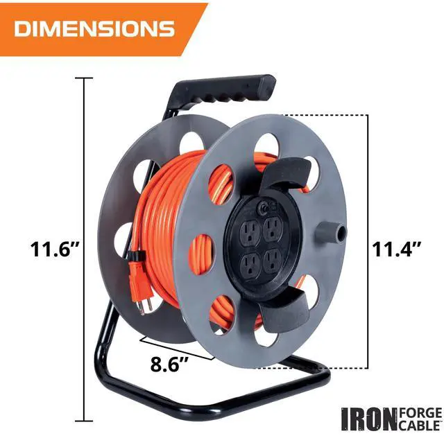 Alt view image 2 of 6 - 75 Ft Extension Cord Reel with 4 Electrical Power Outlets & Breaker Switch - 16/3 SJTW Heavy Duty Orange Cable with 3 Prong Grounded Plug, Portable Cord Reel