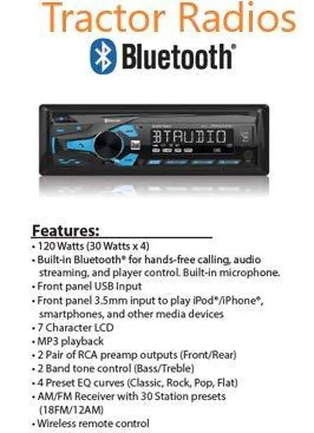Alt view image 5 of 6 - Compatible Kubota Tractor Direct Connect Stereo Radio MP3 AM FM USB Aux Bluetooth LX2610 LX RTV-1100 RTX-1100C Harness Plug B2650 RTV RTX