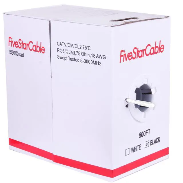 Alt view image 5 of 6 - RG6 500ft Quad Shielded Coaxial Cable - Easy Pull Box, Black & White, ETL, CL2 Rated, 18 AWG, 75 Ohm, for HDTV, Satellite, Cable TV, Internet, and CCTV Installations (White, 500 Ft)