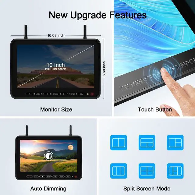 Alt view image 2 of 6 - 1080P 10" Wireless RV Backup Camera System for Furrion Pre-Wired RV Truck Trailer, 10" HD IPS Monitor & 1 Rear View Camera, IR Night Vision Recording Waterproof Plug and Play - D10Y1