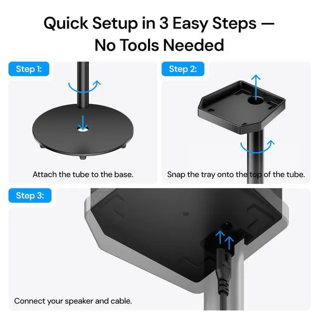 Alt view image 3 of 6 - ThunderBeat Speaker Stand Quick Setup, Anti-Tip Base, Holds Up to 4kg, Tool-Free Design for Home Theater & Wireless Surround Systems (1 Pair)