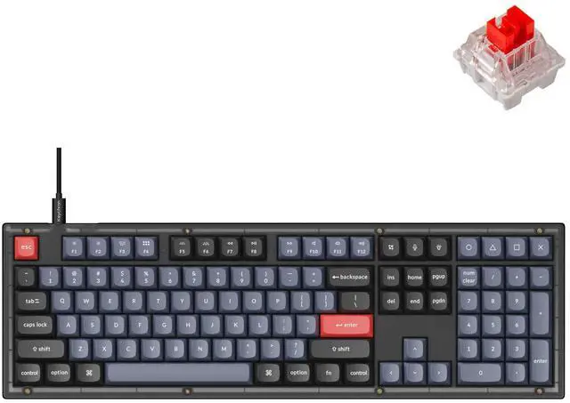Main image of V6 Wired Custom Mechanical Keyboard, Full-Size QMK/VIA Programmable Macro with Hot-swappable K Pro Red Switch Compatible with Mac Windows Linux (Frosted Black-Translucent)