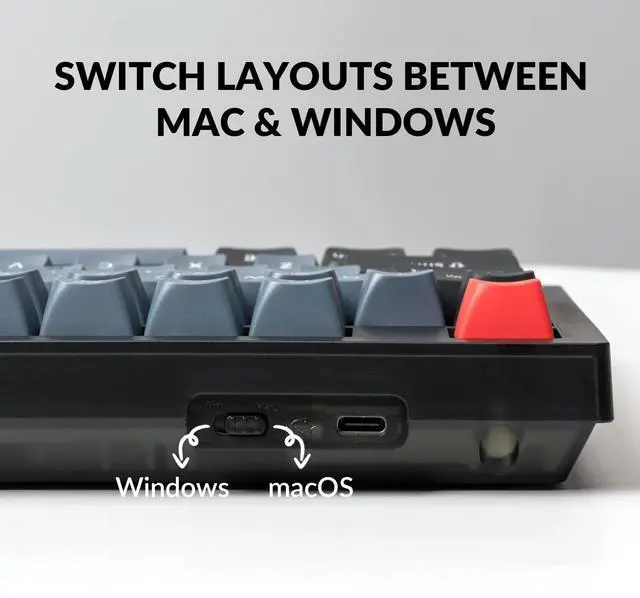 Alt view image 6 of 6 - V6 Wired Custom Mechanical Keyboard, Full-Size QMK/VIA Programmable Macro with Hot-swappable K Pro Red Switch Compatible with Mac Windows Linux (Frosted Black-Translucent)
