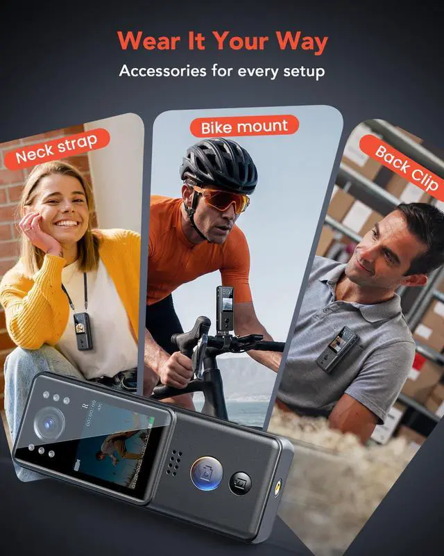 Alt view image 6 of 6 - 4K Mini Body Camera with Video and Audio 64G, 2X 1400mAh Batteries& Charging Dock, A29 Body Wearable Camera with Night Vision & Bike Mount for Security, Vlogging, Pet, Cycling, Daily Recording