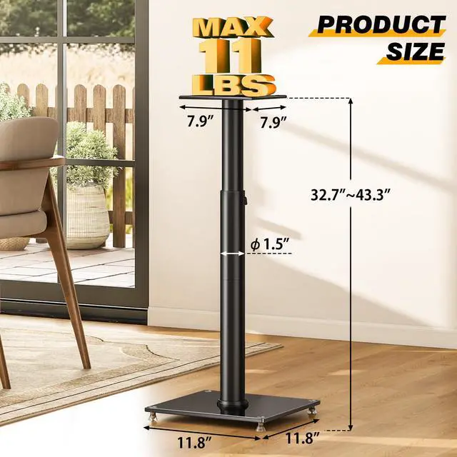 Alt view image 3 of 6 - Universal Speaker Stands for Surround Sound with 360° Swivel,Height Adjustable Bookshelf Speakers Stand from 32" to 43" with Cable Management, Speaker Stands Pair with Nonslip Pad Easy Install