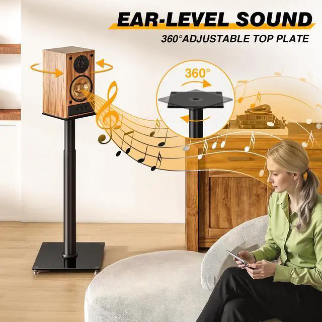 Alt view image 5 of 6 - Universal Speaker Stands for Surround Sound with 360° Swivel,Height Adjustable Bookshelf Speakers Stand from 32" to 43" with Cable Management, Speaker Stands Pair with Nonslip Pad Easy Install
