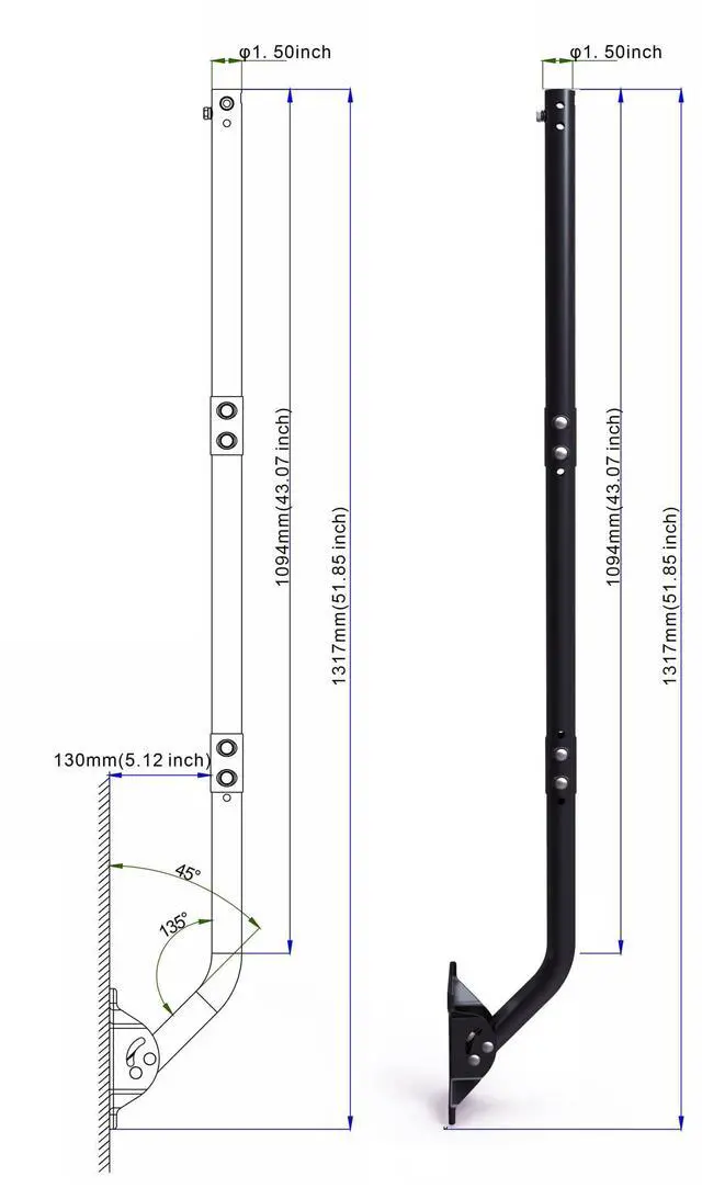 Alt view image 2 of 6 - Universal Antenna Mounting Pole 1.5" Dia x 51" L, Heavy Duty J Mount for Starlink, Weather Station & All Types of Antennas, Adjustable Pivot Lock Bracket for Wall, Eave & Roof