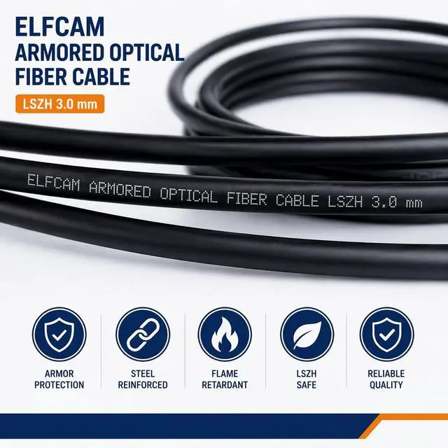 Alt view image 4 of 6 - ® - 150m/492.1ft Outdoor and Indoor Shielded Armored Fiber Optic Cable LC/UPC to LC/UPC OS2 Singlemode Duplex 9/125m LSZH, Black 150 Meters