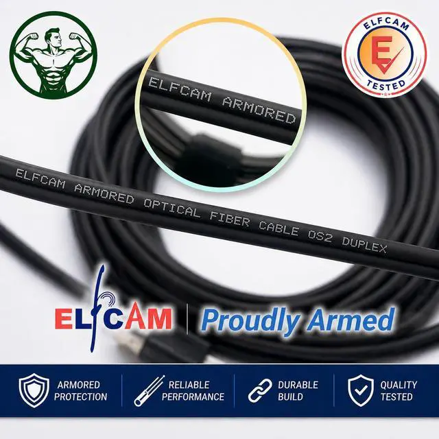 Alt view image 6 of 6 - ® - 150m/492.1ft Outdoor and Indoor Shielded Armored Fiber Optic Cable LC/UPC to LC/UPC OS2 Singlemode Duplex 9/125m LSZH, Black 150 Meters