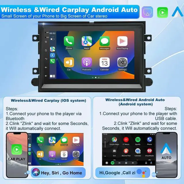 Alt view image 3 of 6 - 5GWifi Upgrade Android Car Radio for Ford F150 2004-2008, F250 F350 2006-2016,Car Stereo for Mustang Escape Fusion Edge Explorer 7inch Touch Screen Wirelss Carplay Android Auto GPS Navigator FM Camera