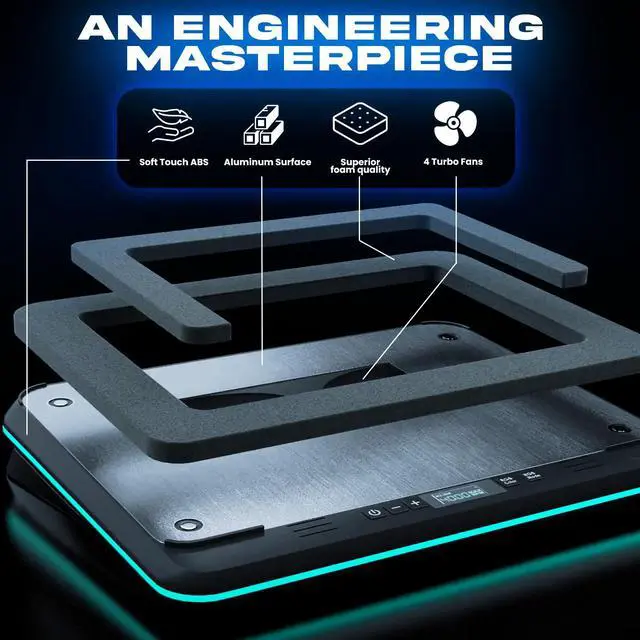 Alt view image 4 of 6 - Turbofrost - Gaming Laptop Cooling Pad - 4 Powerful Turbo Fans - 4 x 4000 RPM, Laptop Cooler 2 Power Modes USB-C/DC, Dynamic RGB, 4-Ports USB, Sealed Foam for Fast Cooling for Laptops up to 17in