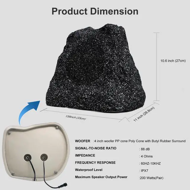 Alt view image 6 of 6 - 4 Inches Bluetooth Rock Speakers Outdoor Waterproof, 200W Powerful Bass & All Weather, for Backyard Garden Pool Deck BBQ Porch (Pair)