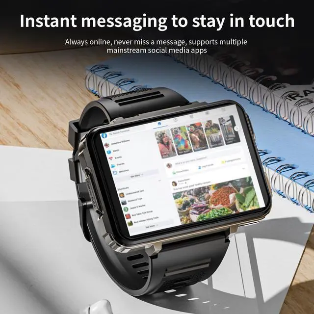 Alt view image 6 of 6 - 4G SIM Card Smart Watch, 4GB+64GB Android Smartwatch Phone Call, 2.4" Large Screen Sport Watch 1500mAh Dual Camera WiFi Bluetooth GPS Smart Watches for Men