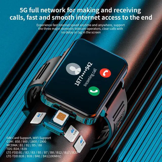 Alt view image 2 of 6 - 4G SIM Card Smart Watch, 6GB+128GB Android Smartwatch Phone Call, 2.4" Large Screen Sport Watch 1500mAh Dual Camera WiFi Bluetooth GPS Smart Watches for Men