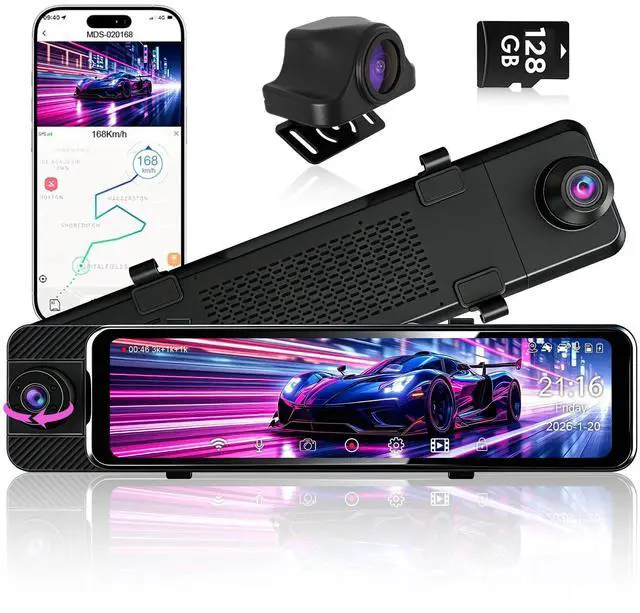 Main image of 3 Channel Mirror Dash Cam with Front 3K, Cabin & Rear 1080P, 11" Rear View Mirror Camera with WiFi/Night Vision/G-Sensor/Parking Monitor/Reverse Assist /128GB, Backup Camera for Cars/Trucks