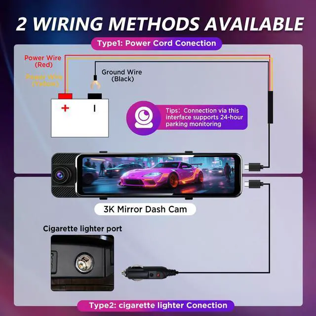 Alt view image 5 of 6 - 3 Channel Mirror Dash Cam with Front 3K, Cabin & Rear 1080P, 11" Rear View Mirror Camera with WiFi/Night Vision/G-Sensor/Parking Monitor/Reverse Assist /128GB, Backup Camera for Cars/Trucks
