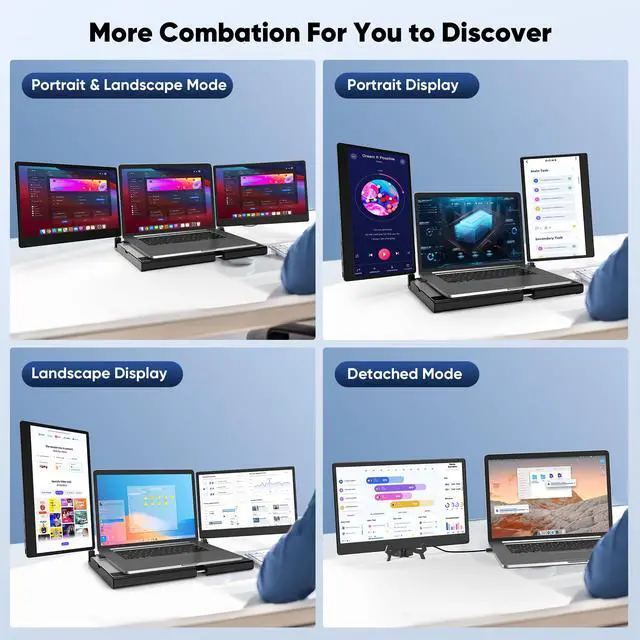 Alt view image 6 of 6 - 14" FHD 1080P Laptop Monitor Extender, Triple Screen, Portable, Compatible with Mac, Windows, Chrome (Triple 14" Monitor)