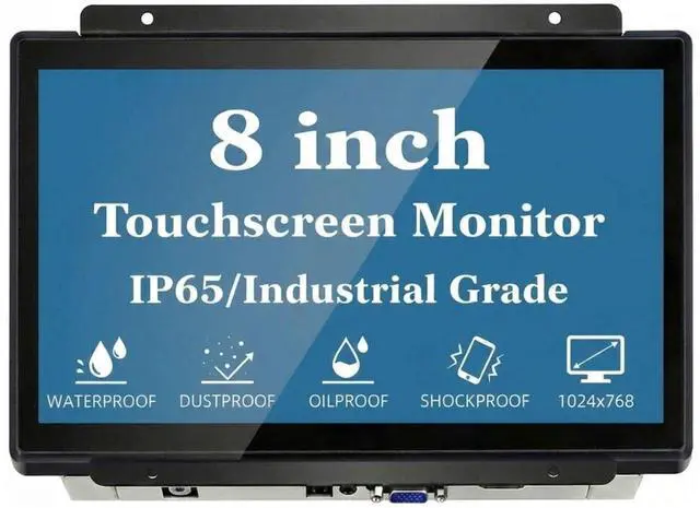 Main image of 8 Inch Open Frame Capacitive Touchscreen Monitor - 1024x768 LCD Display with G+G 10-Point Touch and IP65 Front Protection - Compatible with VESA Panel Mount for Kiosk POS and Automation