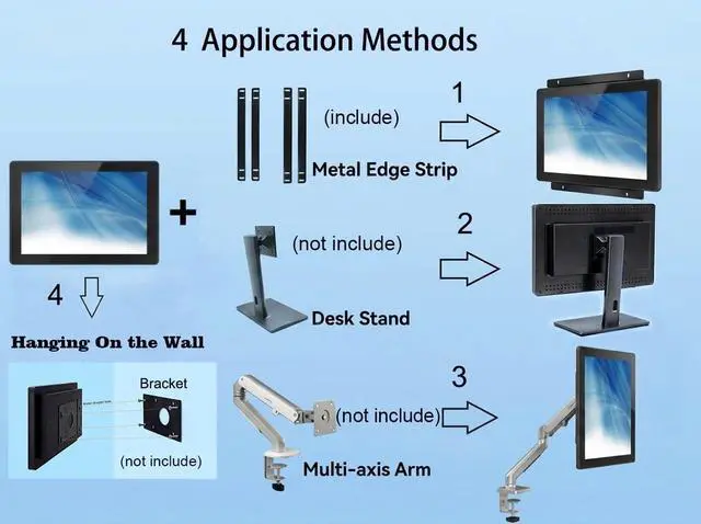 Alt view image 3 of 6 - 8 Inch Open Frame Capacitive Touchscreen Monitor - 1024x768 LCD Display with G+G 10-Point Touch and IP65 Front Protection - Compatible with VESA Panel Mount for Kiosk POS and Automation