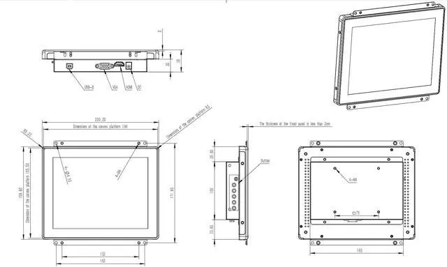 Alt view image 5 of 6 - 8 Inch Open Frame Capacitive Touchscreen Monitor - 1024x768 LCD Display with G+G 10-Point Touch and IP65 Front Protection - Compatible with VESA Panel Mount for Kiosk POS and Automation
