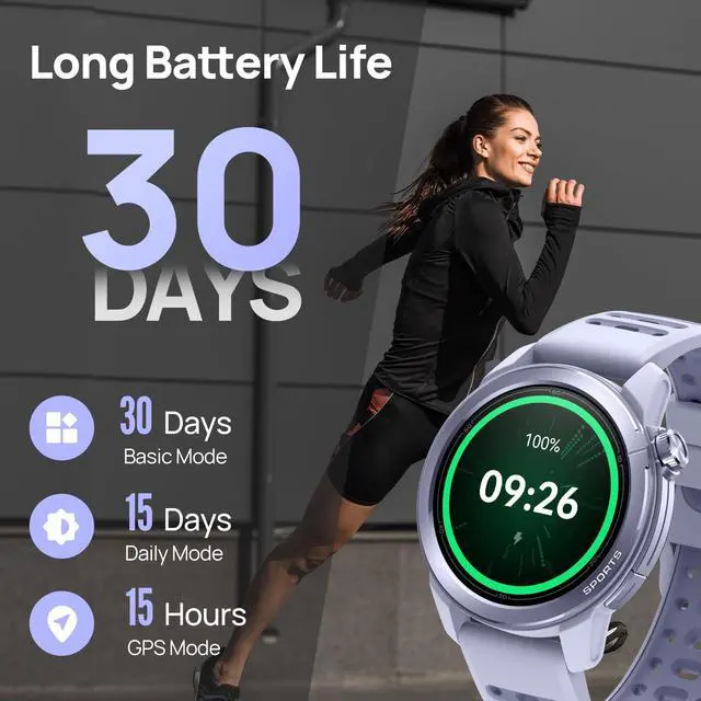 Alt view image 5 of 6 - GS Active2 Running GPS Smartwatch with 46mm AMOLED, Lightweight and 15-Day Battery, Supports Running Plans and Dual-Band GNSS, 150+ Sport Modes (Light Purple)