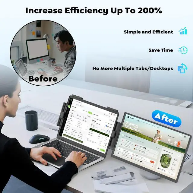 Alt view image 6 of 6 - Laptop Screen Extender, 15.6" FHD 1080P Dual Monitor, Laptop Monitor Extender for 14"-16" Laptops, Second Screen with USB-C/HDMI Port, Plug n Play for Windows/Mac/Android/Switch/PS5