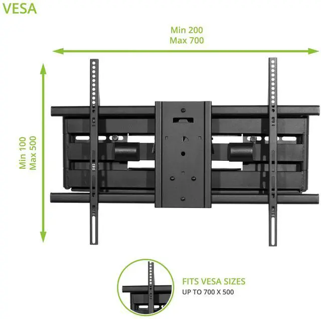 Alt view image 2 of 6 - FMX3C Full Motion Articulating TV Mount for 50 to 100 inch TVs | Supports up to 150 lb (68 kg) | Up to 28" Extension | +15° to -5° Tilt | 88° Swivel | Black