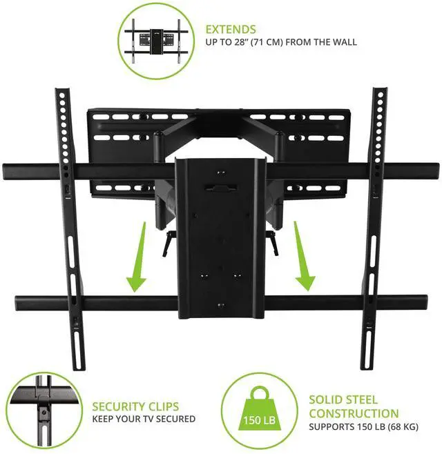 Alt view image 4 of 6 - FMX3C Full Motion Articulating TV Mount for 50 to 100 inch TVs | Supports up to 150 lb (68 kg) | Up to 28" Extension | +15° to -5° Tilt | 88° Swivel | Black